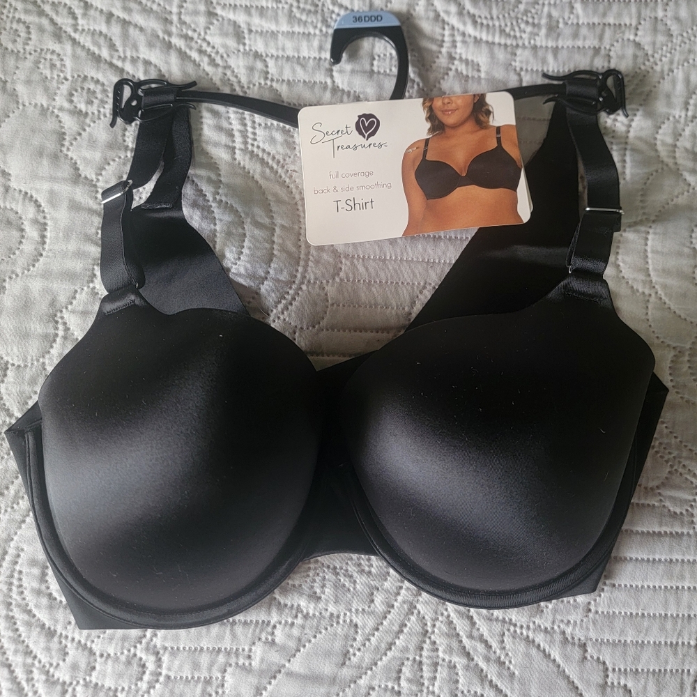 NWT Secret Treasures Black Molded Cup T-shirt Bra 36 DDD